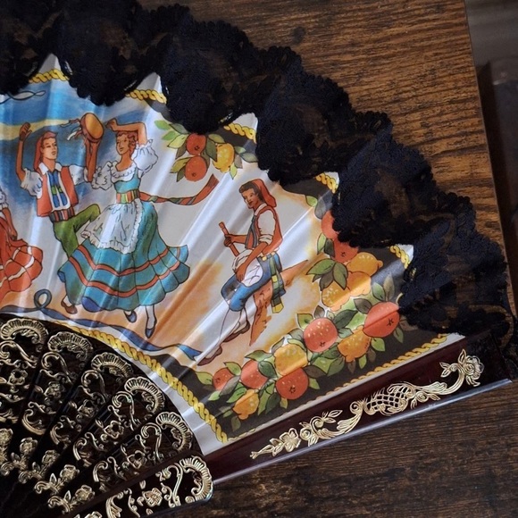 1980s/90s "La Tarantella" The Dance Fabric Lace Fan - Picture 6 of 10